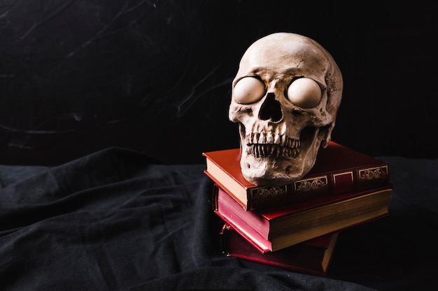 Scary skull with books