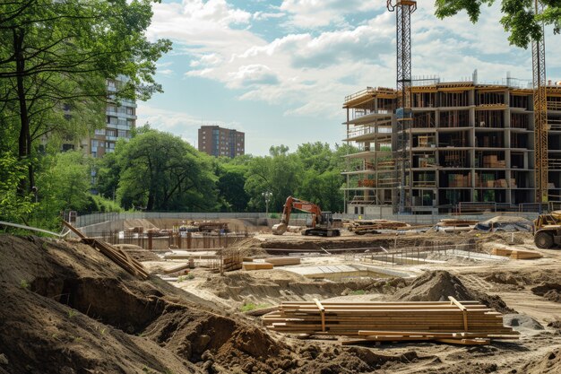 Scene of construction site with equipment