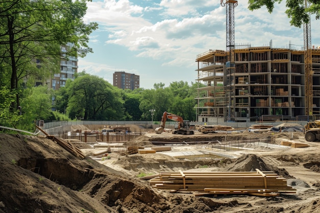 Scene of construction site with equipment