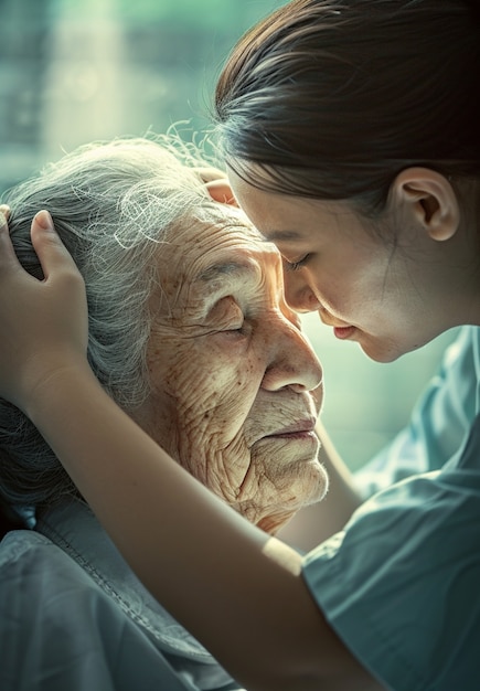 Free photo scene from care job with senior patient being take care of