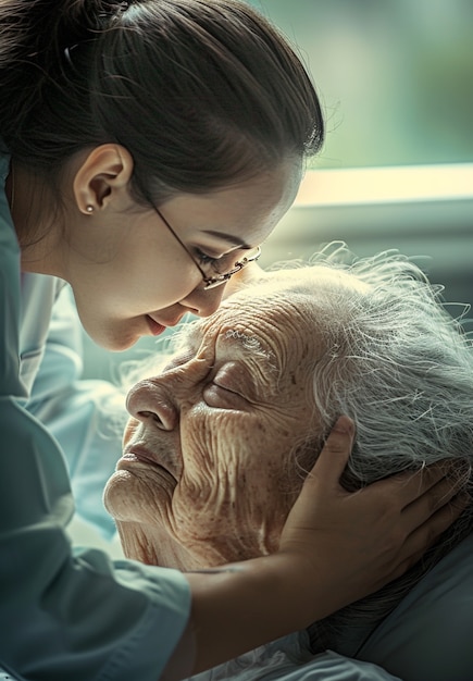 Free photo scene from care job with senior patient being take care of