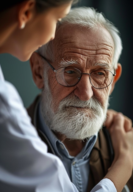 介護職のシーンで高齢の患者が介護されている