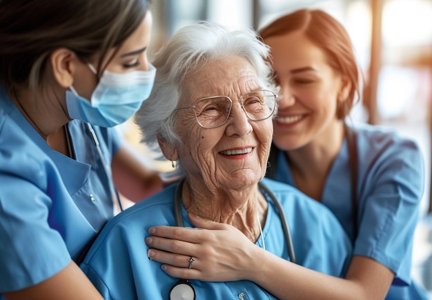 노인 환자 를 돌보는 보살 직업 의 장면
