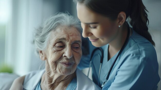 Scene from care job with senior patient being take care of