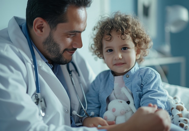 Foto gratuita scena di un lavoro di cura con un bambino paziente che viene curato