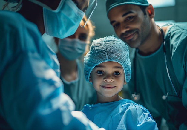 Foto gratuita scena di un lavoro di cura con un bambino paziente che viene curato