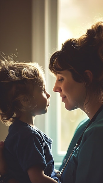 Foto gratuita scena di un lavoro di cura con un bambino paziente che viene curato