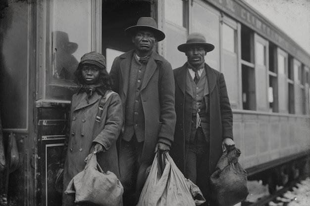 Free photo scene with african-american people moving in the rural area in the old times