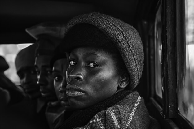 Scene with african-american people moving in the rural area in the old times