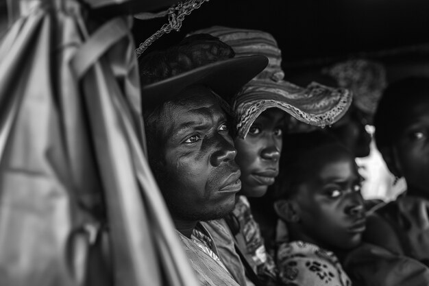 Scene with african-american people moving in the rural area in the old times