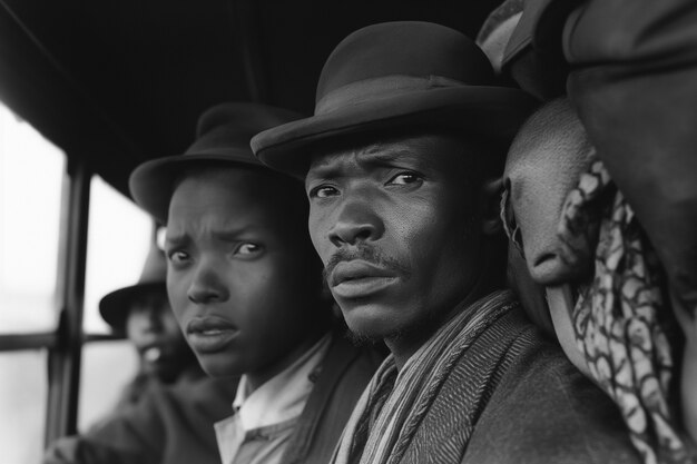 Scene with african-american people moving in the rural area in the old times