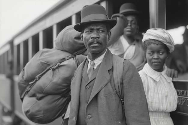 Foto gratuita scena con persone afroamericane che si muovono nella zona rurale nei vecchi tempi