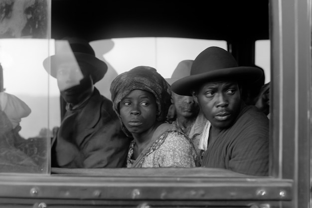 Free photo scene with african-american people moving in the rural area in the old times