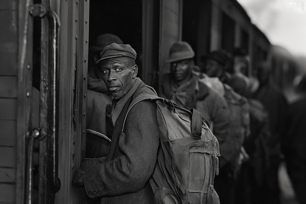 Scene with african-american people moving in the rural area in the old times