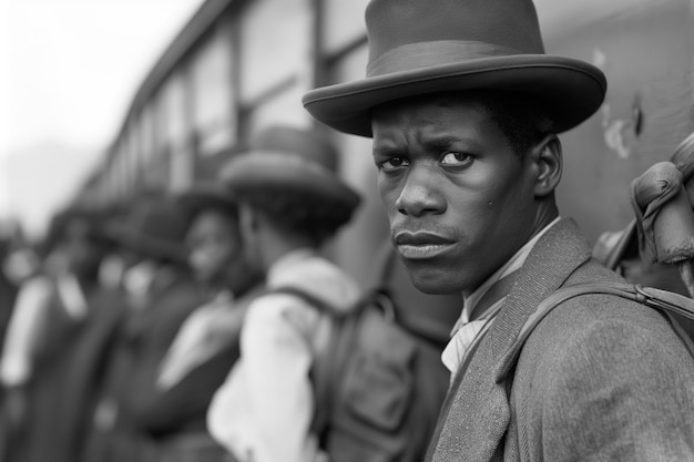 Scene with african-american people moving in the rural area in the old times