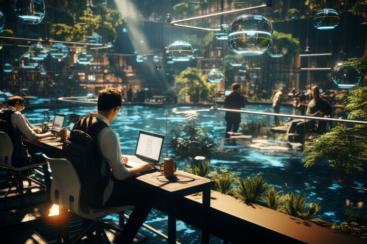 Free Photo scene with business person working futuristic office job