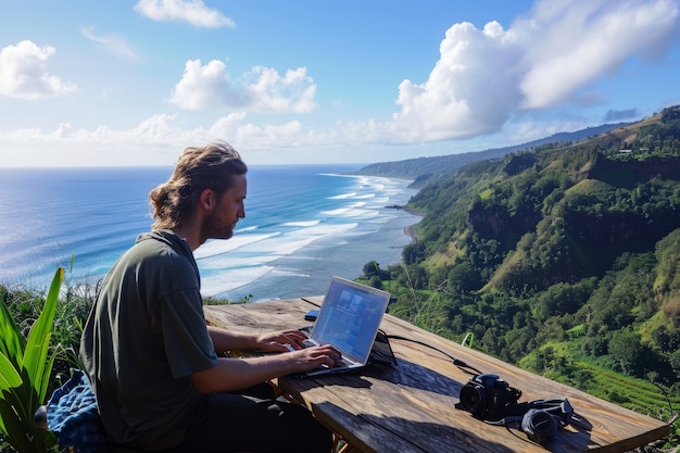 無料写真 scene with diverse young people being digital nomads and working remotely from dreamy locations