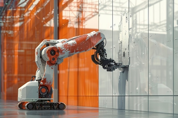 Free photo scene with futuristic robot used in the construction industry