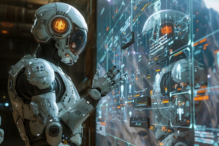 Free Photo scene with futuristic robot used in the construction industry