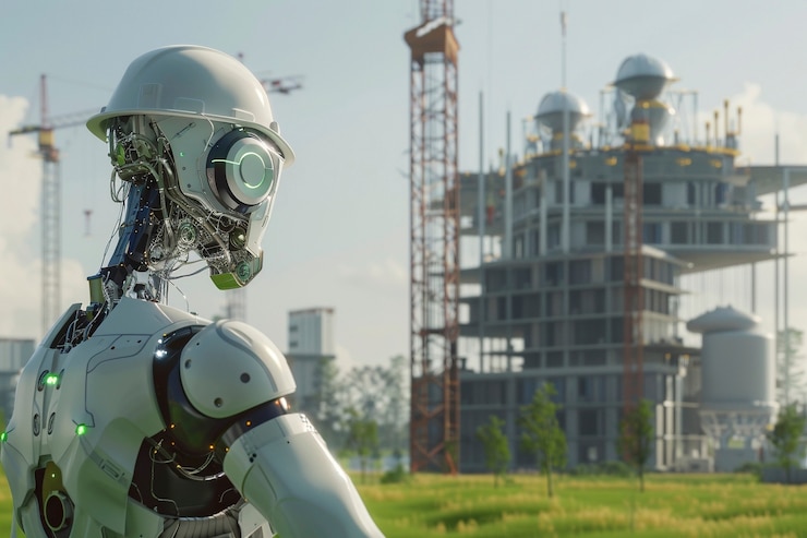 無料Photo 建設業界で使用される未来的なロボットのシーン
