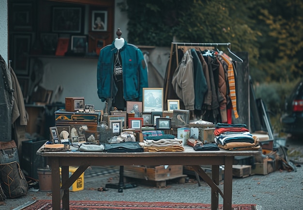 Foto gratuita scena con oggetti diversi venduti in una vendita in cortile per affari.