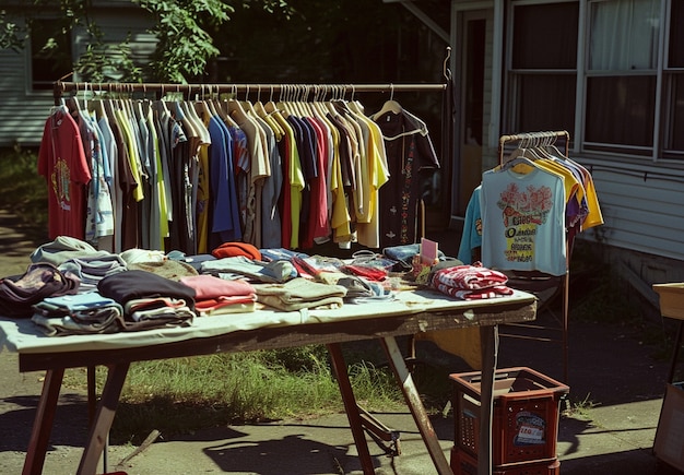 Free photo scene with miscellaneous items being sold at a yard sale for bargains