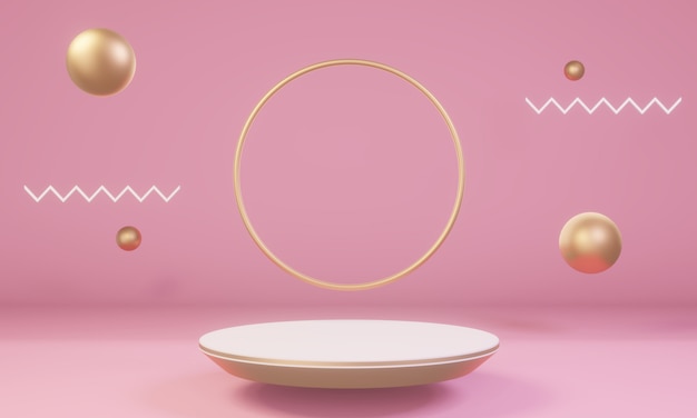 Scene with pink and gold shapes with podium for product