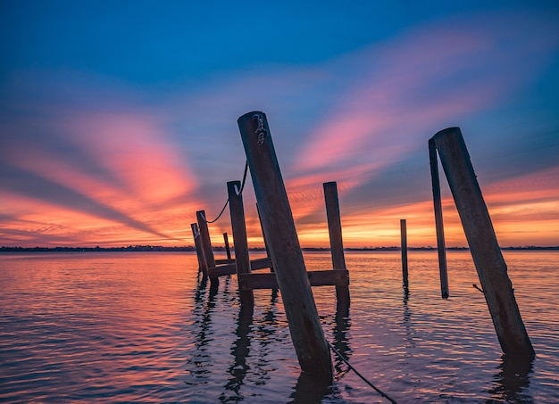 Scenery of a breathtaking sunset the beach in Eastern Florida