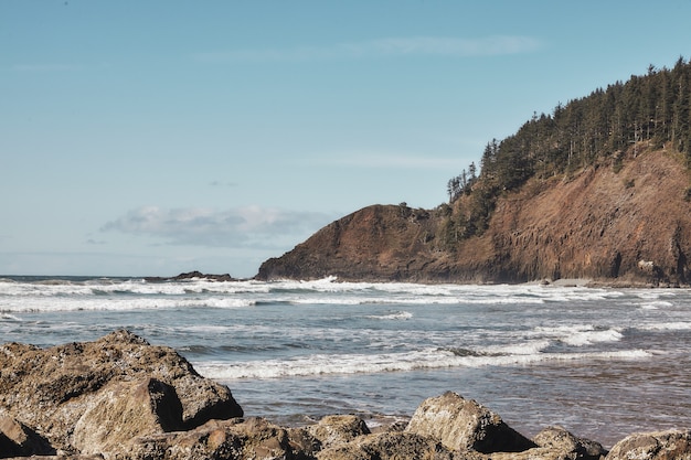 Scenery of rocks at the coastline of the Pacific Northwest in Cannon Beach, Oregon