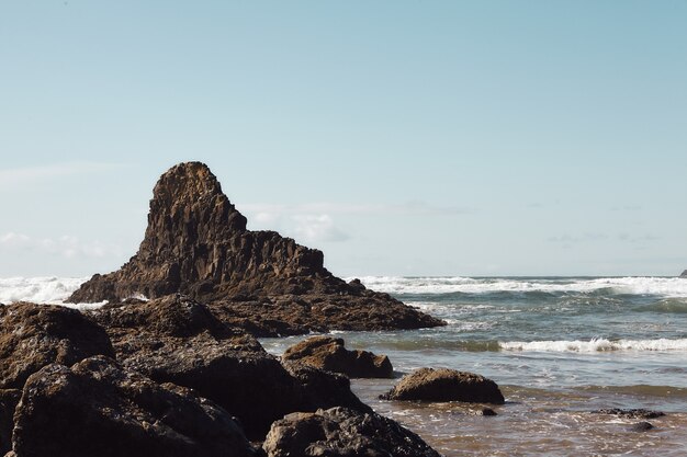 Scenery of rocks at the coastline of the Pacific Northwest in Cannon Beach, Oregon