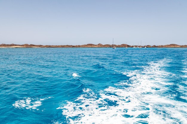 Scenery of ship trail in sea