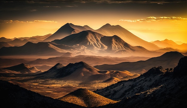 Immagine panoramica delle montagne durante il tramonto incredibile scenario naturale viaggio avventura concetto di immagine splendido sfondo naturale ia generativa