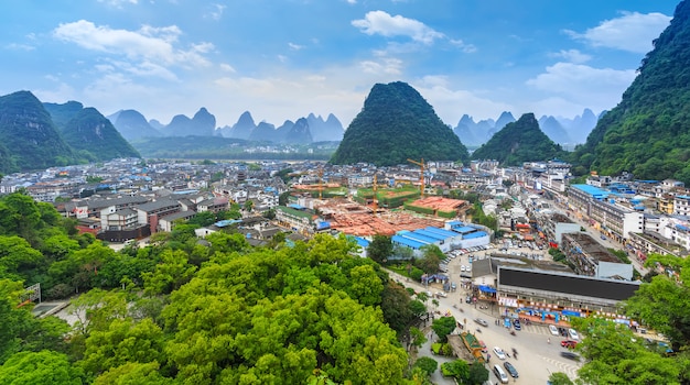 scenic morning asian town rural