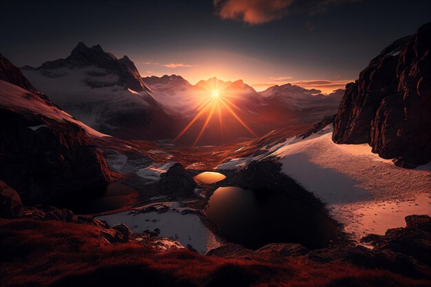 Scenic sunrise in the high mountains of the alpes generative ai