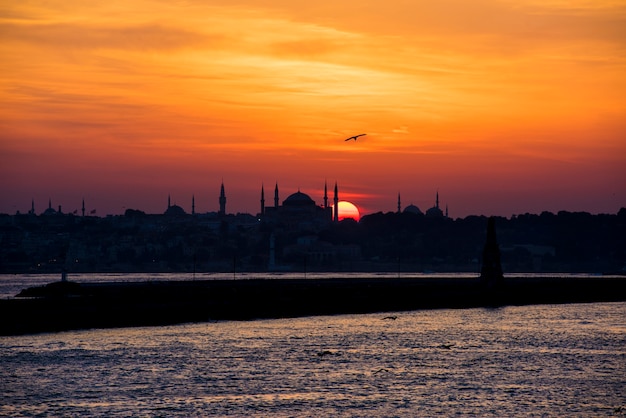 Scenic of sunrise over the ocean in Istanbul Turkey