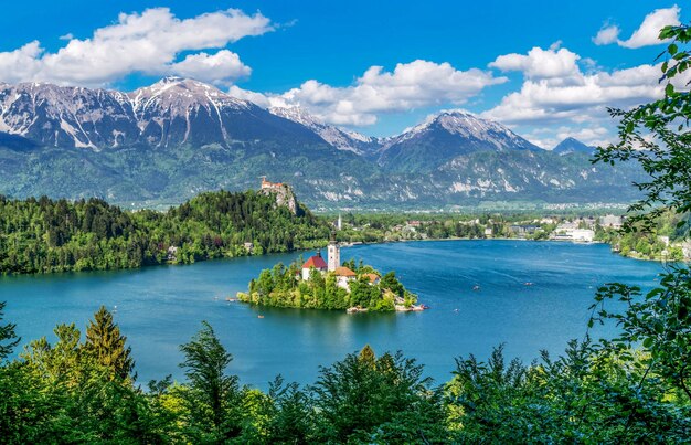 Scenic view of the beautiful Mala Osojnica in Bled Slovenia under a sunny day
