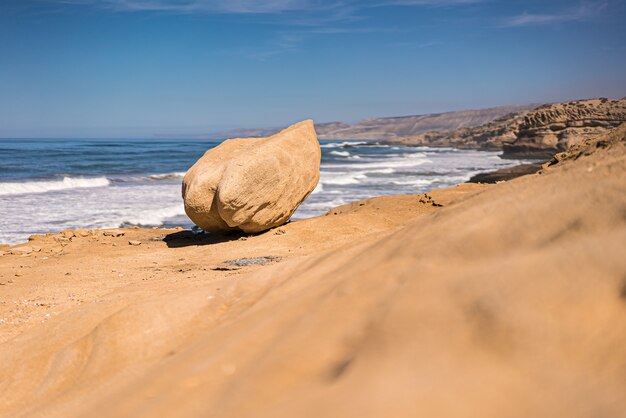 Scenic view of rock near a cliff with clear sky