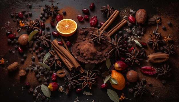 Scented spice decoration on rustic wooden table generated by AI