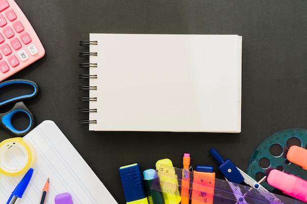 School accesories with horizontal notebook