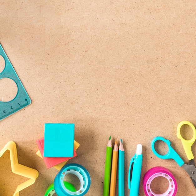 School accessories on beige background