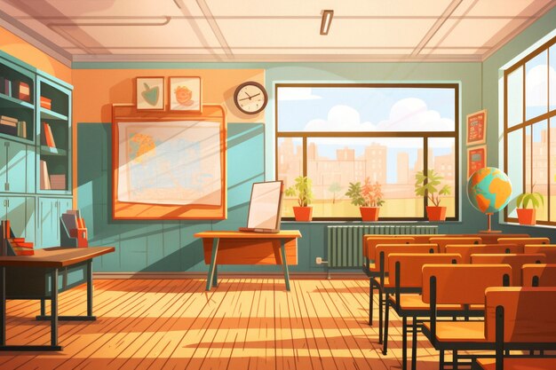 school classroom in digital art style for education day