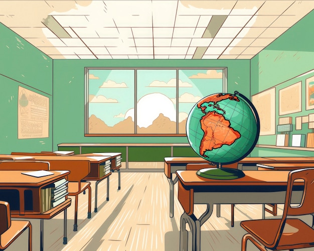 School classroom in digital art style for education day