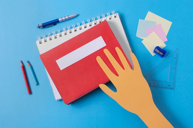 School items assortment flat lay