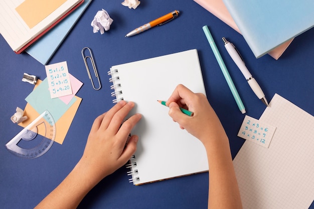 School items still life above view