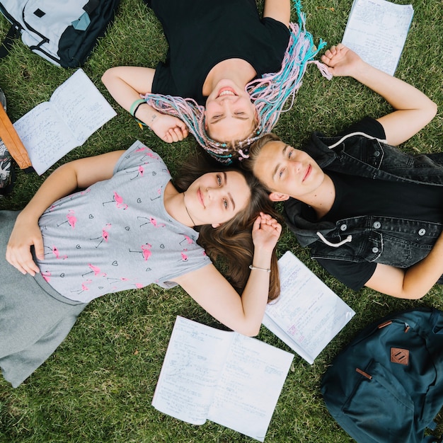 School people posing in park