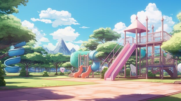 Школьная игровая площадка в стиле аниме