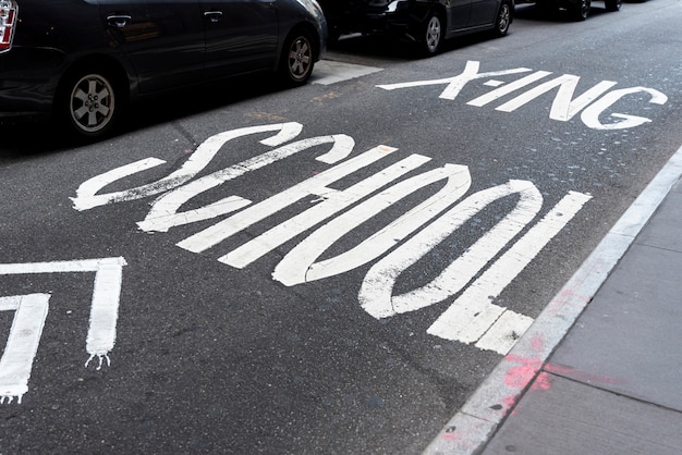 Free photo school road sign top view