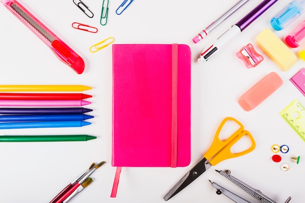 School stationery around notepad 