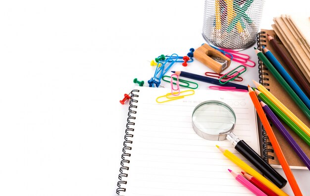 School stationery isolated on white background