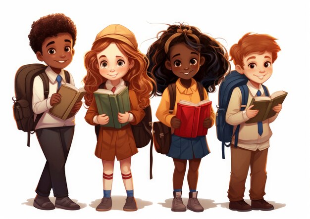 School students in digital art style for education day